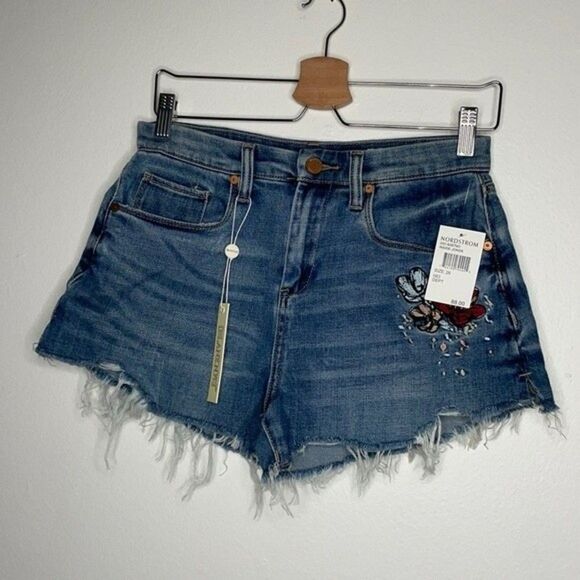 Blank NYC Festival Floral Embroidery Denim Cut Off Shorts Inside Joker 26 - Picture 10 of 15
